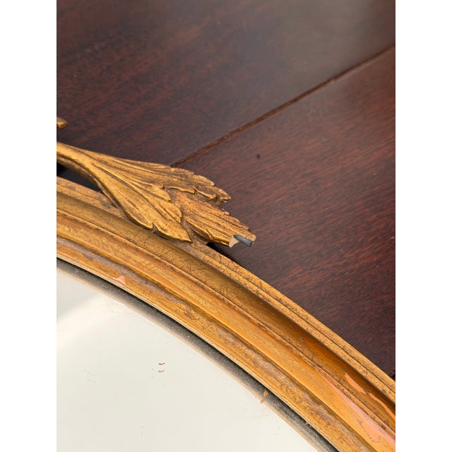 1900 - 1909 Antique French Louis XVI Style Giltwood Oval Mirror — Urn Crest, Swag Garland, Gold Leaf Gesso Frame, c.1900 For Sale - Image 5 of 12