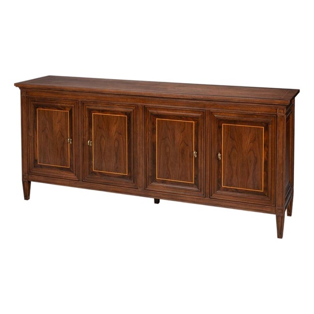 Walnut Burl Four-Door Credenza with Inlaid Panels For Sale