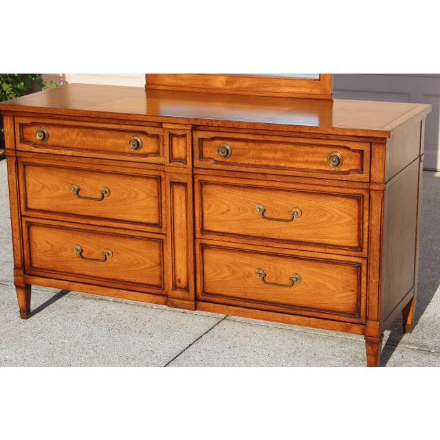 Drexel Heritage Drexel Mid-Century Mahogany Lowboy Dresser With Matching Mirror - Vintage Solid Wood With Hidden Compartment For Sale - Image 4 of 18