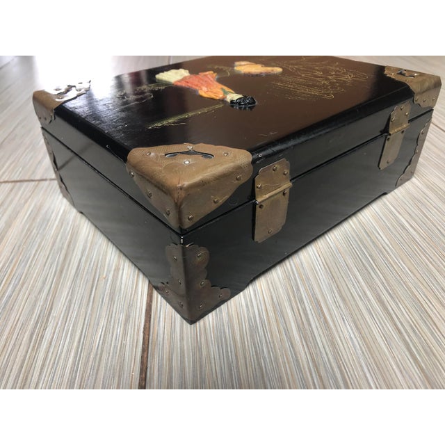 Vintage Mid Century Asian Black Inlaid Jewelry Box For Sale - Image 4 of 11