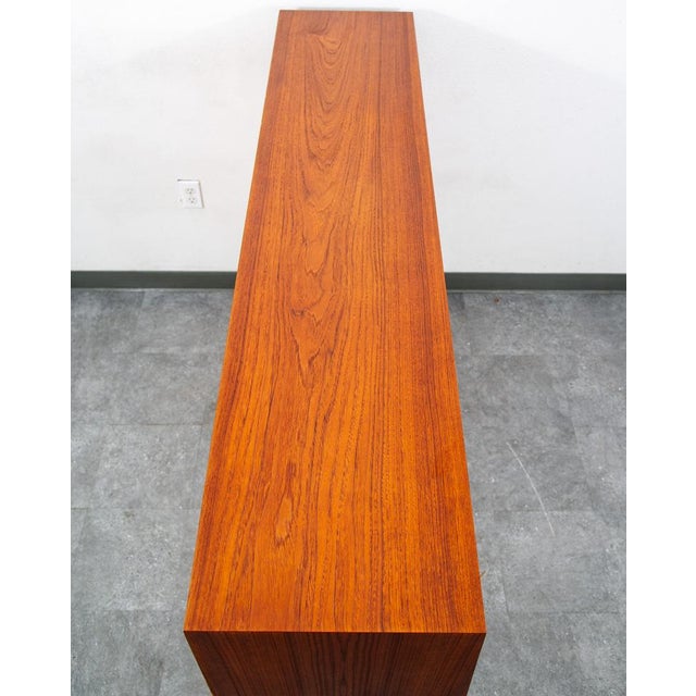 Mid Century Danish Modern Credenza Sideboard Sliding Doors Teak 3 Drawer Denmark For Sale - Image 4 of 12