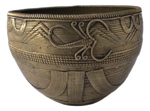 African Art Benin Bronze Bowl Ashanti Bowl with Detailed Decorations, 1890s