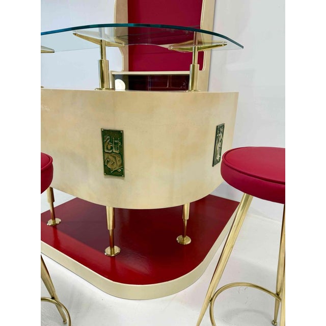 Vintage Art Deco Italian Bar and Stools in Parchment attributed to Gio Ponti, 1950s, Set of 4 For Sale - Image 13 of 17