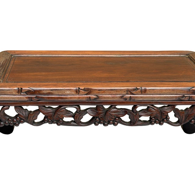 Dark Brown Flower Motif Apron Scroll Leg Low Kang Coffee Table For Sale - Image 9 of 10