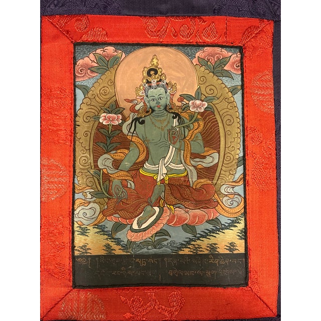 Antique Tibetan Green Tara Thangka, Qing Dynasty (18th–19th Century) For Sale - Image 11 of 12
