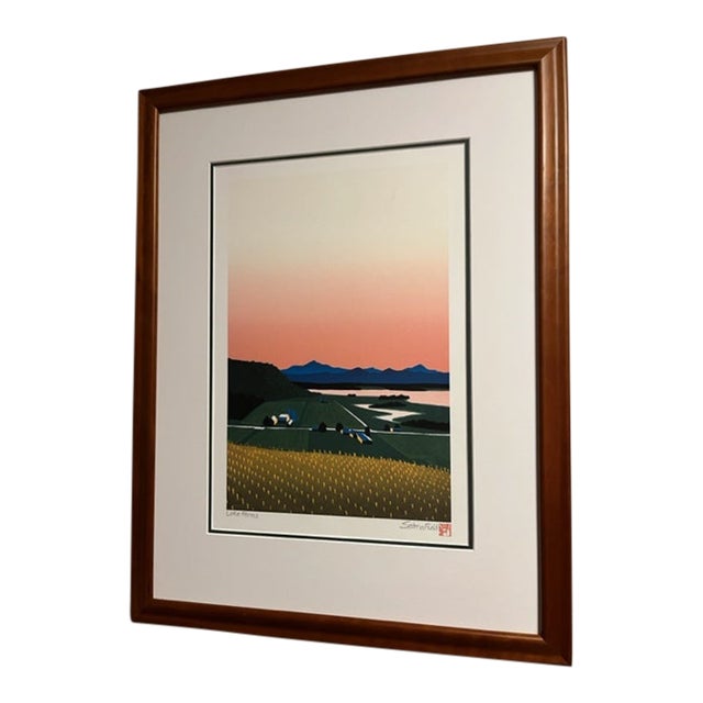 Framed and Signed Sabra Field "Lake Farms" Woodcut Print Chairish