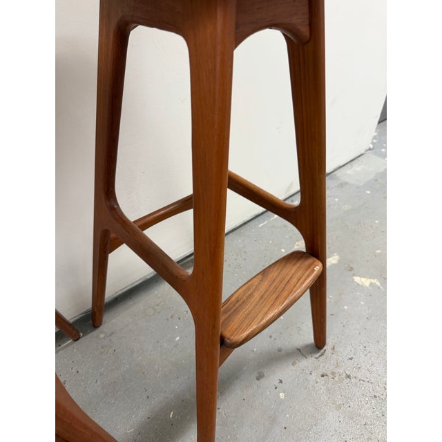 Brown Pair of MCM Mid Century Modern Erik Buch Danish Teak Bar Stools Model Od-61 o.d. Møbler For Sale - Image 8 of 12
