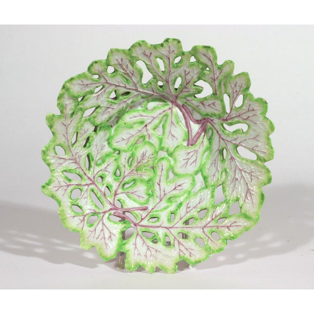 Ceramic 1755 Longton Hall Porcelain Openwork Leaf Dishes, Pair, Green and Puce, Staffordshire For Sale - Image 7 of 12