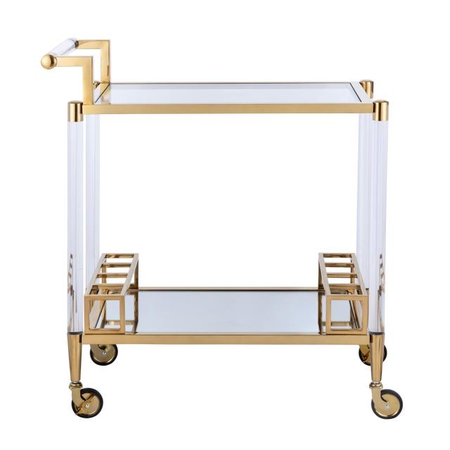 Modern Pasargad Home Glacia Modern 2-Tier Lucite and Metal Bar Cart For Sale - Image 3 of 8