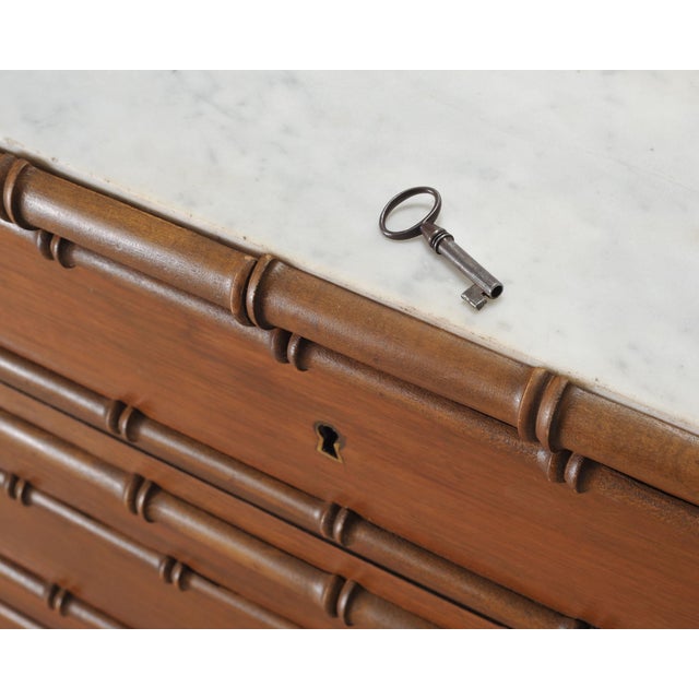 Wood English Faux Bamboo Aesthetic Movement Marble Top Commode Dresser For Sale - Image 7 of 18