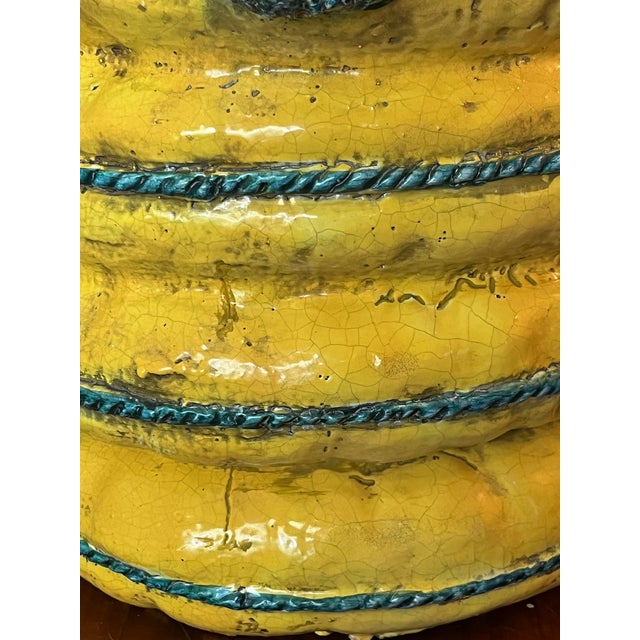 Vintage Italian Majolica Trompe L’Oeil Lemon Yellow Garden Seat Stool For Sale - Image 16 of 17