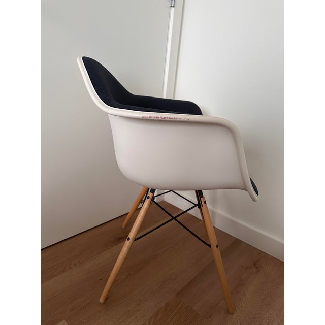 Wood Eames Upholstered Armchair With Dowel Base For Sale - Image 7 of 17
