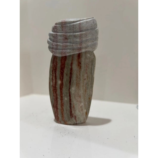 Late 20th Century Hand-Carved Mexican Onyx Stone Sculpture “Wind Figure” Signed For Sale - Image 4 of 6