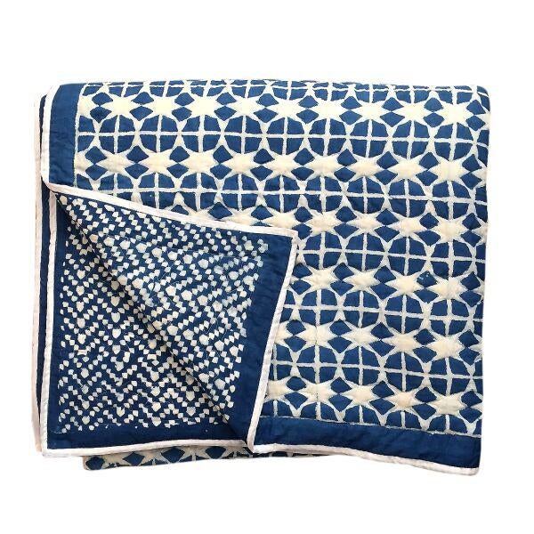 Contemporary Queen Nila Tara Navy Blue Cotton Quilt Chairish