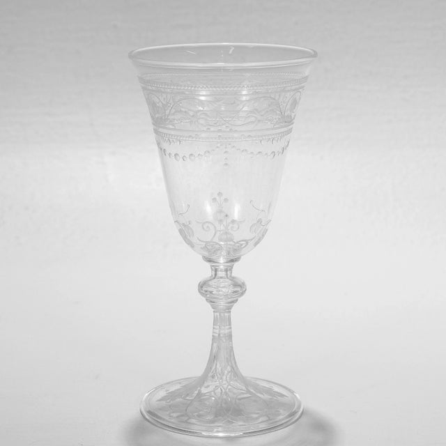 Early 20th Century Set of 8 Antique Stourbridge Etched & Engraved Glass Wine Glasses For Sale - Image 5 of 18