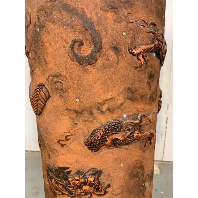 Antique Chinese Terracotta Red Dragon Umbrella Stand For Sale - Image 10 of 13