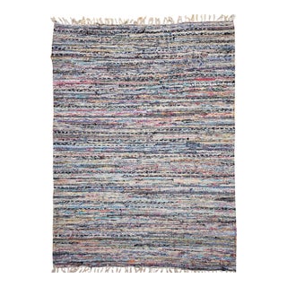 Vintage American Rag Rug, Handwoven Wool & Cotton, Multicolor Stripes,5x7 For Sale