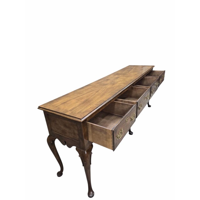 Late 20th Century Vintage Queen Anne Style Walnut Console Table/Sideboard by Baker Furniture Co. For Sale - Image 5 of 10