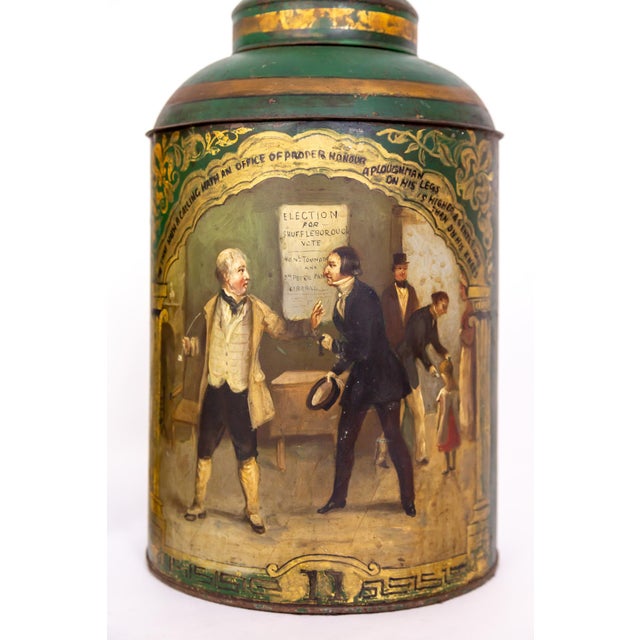 Metal Late 19th Century Large Green Hand-Painted English Tea Canister Lamps - a Pair For Sale - Image 7 of 11