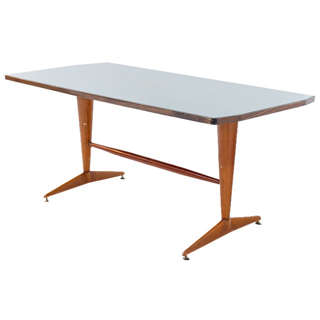 Italian Wooden Grey Glass Dining Table with Brass, 1950 For Sale