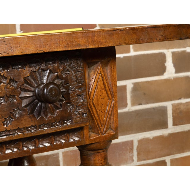 Spanish Spanish Colonial 18th Century Walnut Table with Four Richly Carved Drawers For Sale - Image 3 of 12