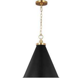 Chapman & Myers by Visual Comfort Studio Wellfleet Medium Cone Pendant, Midnight Black & Burnished Brass For Sale