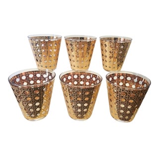Culver LTD Hollywood Regency 22k Gold Canela Rocks Glasses - Set of 6 For Sale