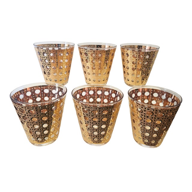 Culver LTD Hollywood Regency 22k Gold Canela Rocks Glasses - Set of 6 For Sale