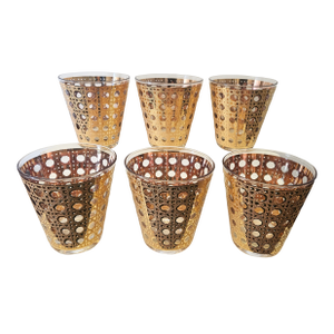 Culver LTD Hollywood Regency 22k Gold Canela Rocks Glasses - Set of 6