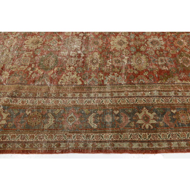 Persian Antique Mahal Wool Rug With Terracotta & Earthy Distressed Patina For Sale - Image 3 of 11