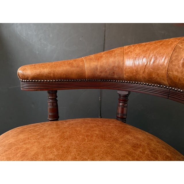 Wood English Library Armchair of Leather and Mahogany in the Georgian Style For Sale - Image 7 of 11