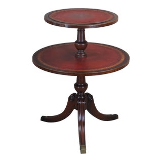 Mid Century Regency Style Mahogany Tooled Leather Top Dumbwaiter Side Table For Sale