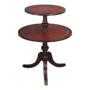 Mid Century Regency Style Mahogany Tooled Leather Top Dumbwaiter Side Table