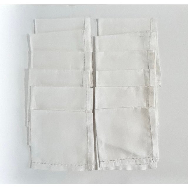 Vintage White Cotton Hemstitched Luncheon Napkins, Set of 12 For Sale In Louisville - Image 6 of 12