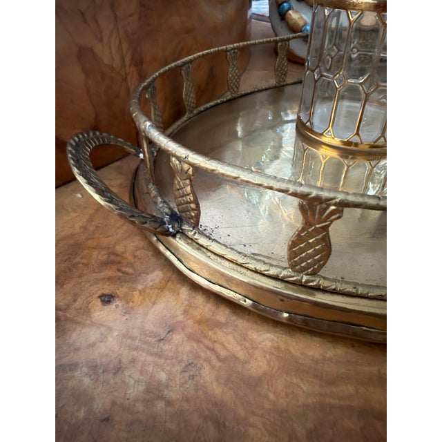 The perfect drink tray, with pineapple rails to prevent spills. Aged brass with some patina, authentic 1970s design....