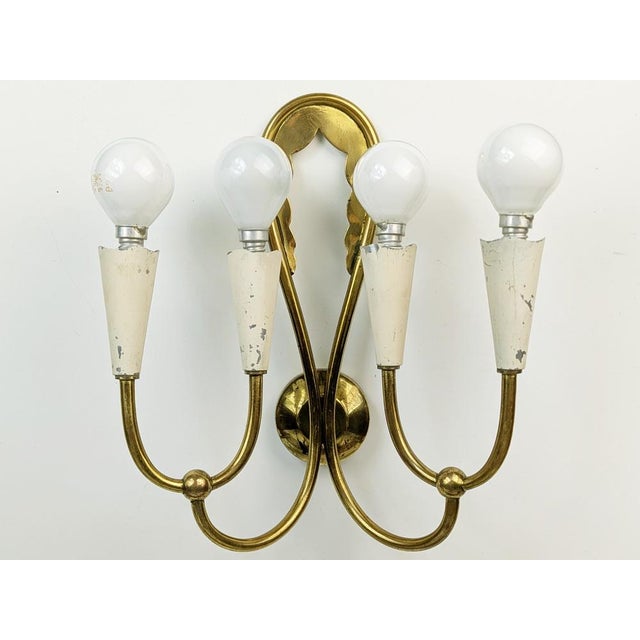 Ivory Metal and Brass Four-Light Wall Lamps, 1950s, Set of 4 For Sale - Image 16 of 18
