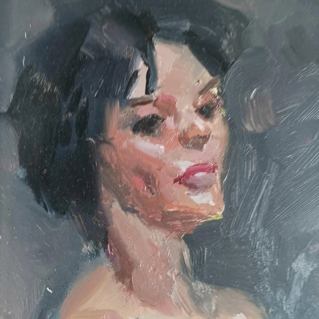 Realism Lush Nude Reflecting on Her Thoughts in the Dark Original Oil Painting by David Beynon Pena For Sale - Image 3 of 6