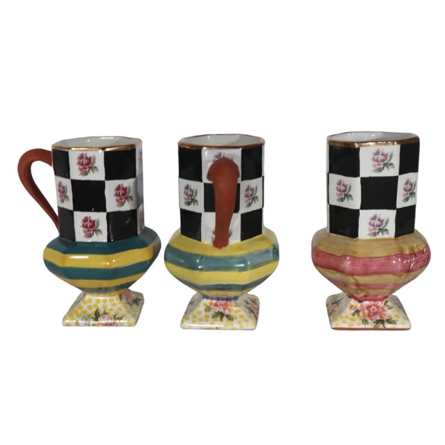 Group of Three Pedestal Coffee Tea Mugs by McKenzie Childs C 1995 For Sale - Image 11 of 12