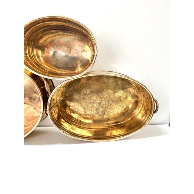 Metal Vintage Brass Cachepot Planters Set of 3 Oval Tiered Brass Planters For Sale - Image 7 of 10