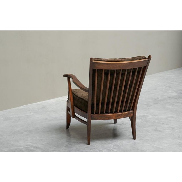 Vintage French Lounge Chairs in Oak and Velvet, 1940s, Set of 4 For Sale - Image 6 of 11