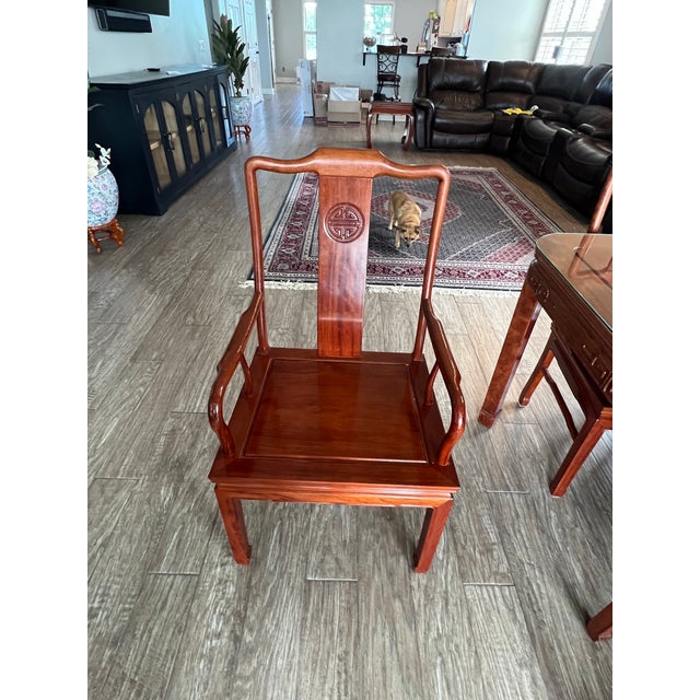 Vintage Chinese Solid Rosewood Dining Set (Seats 8) + Custom Glass Top For Sale - Image 4 of 5