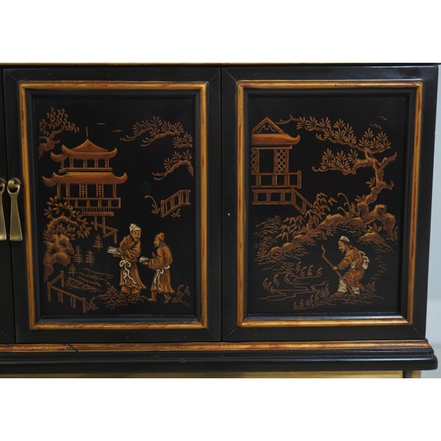 Drexel Heritage Chinoiserie Black Lacquer and Gold Brass Stand For Sale - Image 10 of 18