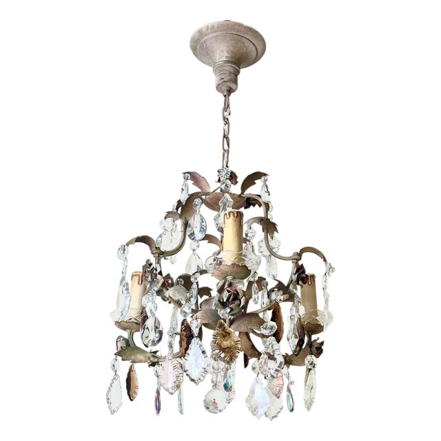 Hollywood Regency Crystal 3-Arm Chandelier with Rose-Lilac Crystals from Palwa, 1950s For Sale