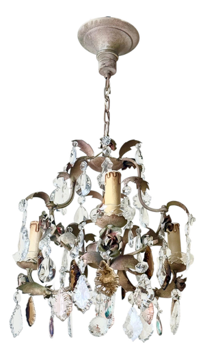 Hollywood Regency Crystal 3-Arm Chandelier with Rose-Lilac Crystals from Palwa, 1950s