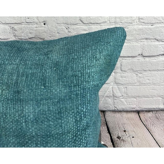 Turkish 20 x 20 Hemp Pillow Turkish Cushion Natural Blue Pillow Cushion Cover For Sale - Image 3 of 4