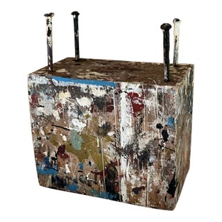 George S. Rennie III (American 1940 - 2022) Mid-Century Modern Mixed Media Construction Abstract Drip Painting Table Sculpture Circa 1965 For Sale