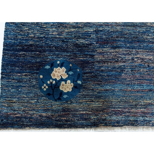 Navy Blue Doris Leslie Blau Vintage Chinese Floral Navy Blue Hand-Knotted Wool Rug For Sale - Image 8 of 10