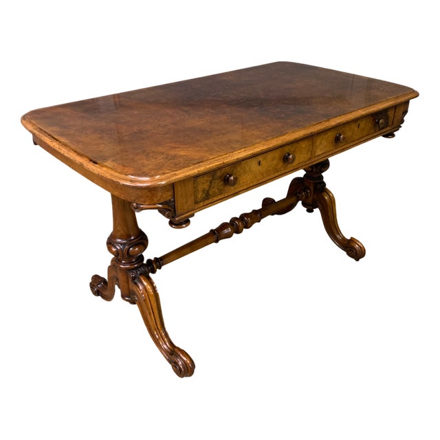 Victorian Burr Walnut Library Table by W. J. Mansell, 1865 For Sale