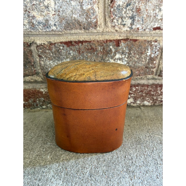 Vintage Leather Box With Stone Top For Sale - Image 4 of 12