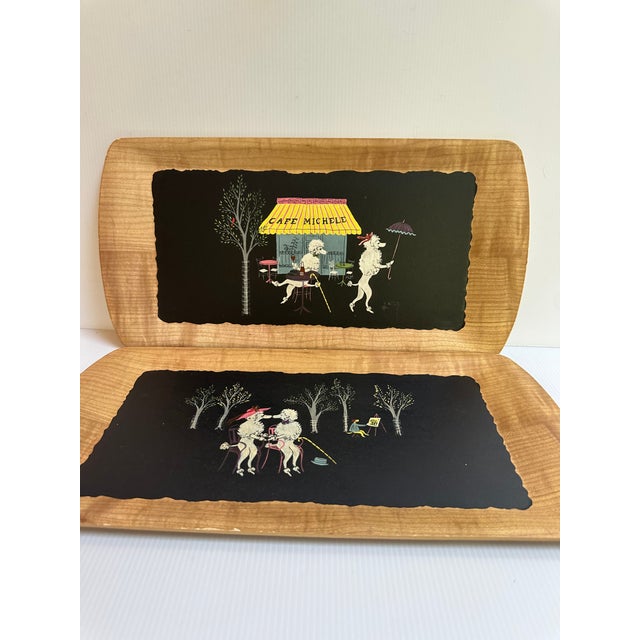 1950s Signed Kentley "The Romance of Fifi and Pepe" Full Set(4) Wooden Tray For Sale - Image 14 of 16